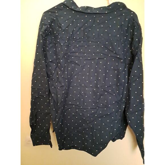 Pajama Set Flannel Long Sleeve Top Shorts 2 pc Auden Polka Dot Navy Large New - Picture 4 of 11